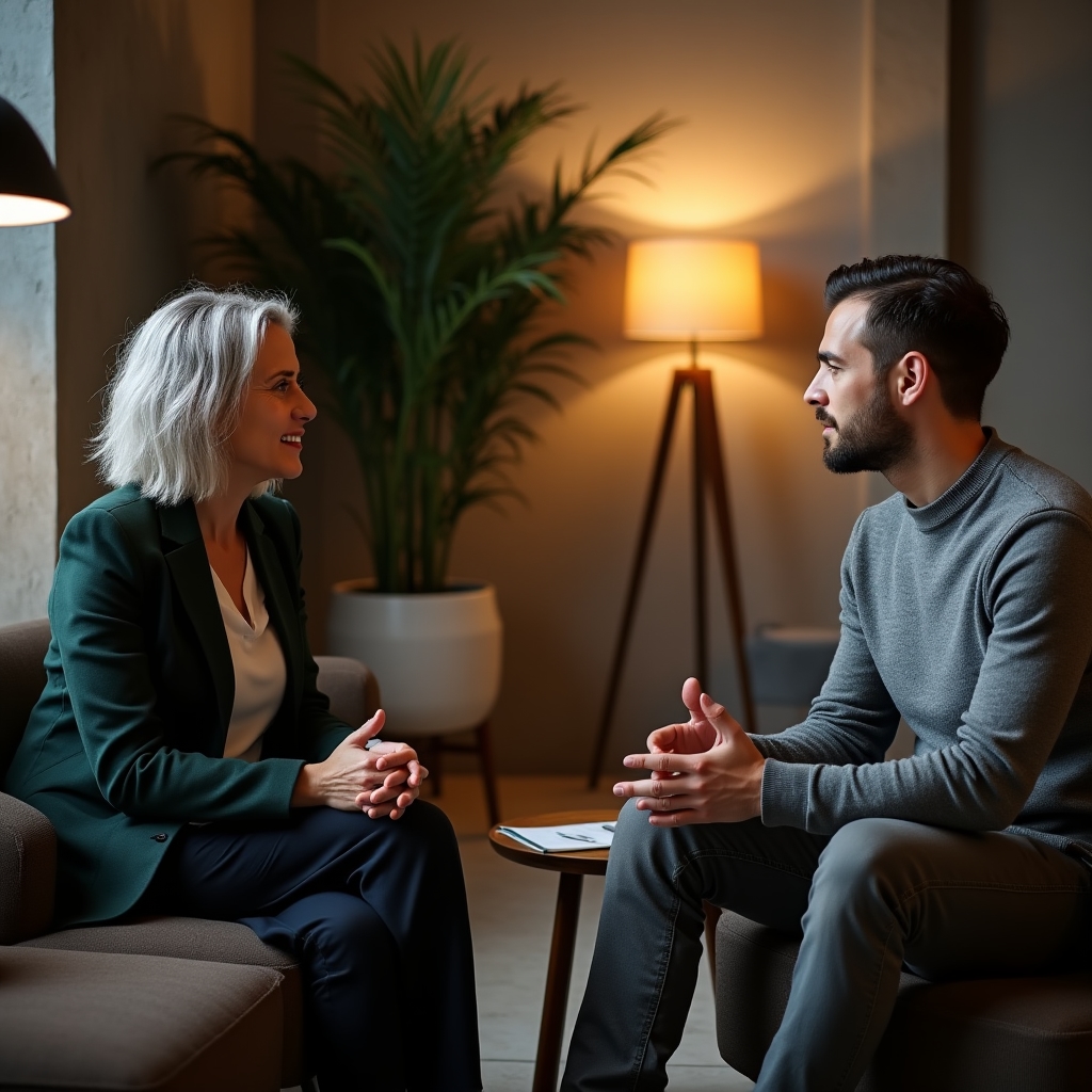 Coaching-Gespräch in einer ruhigen, professionellen Atmosphäre